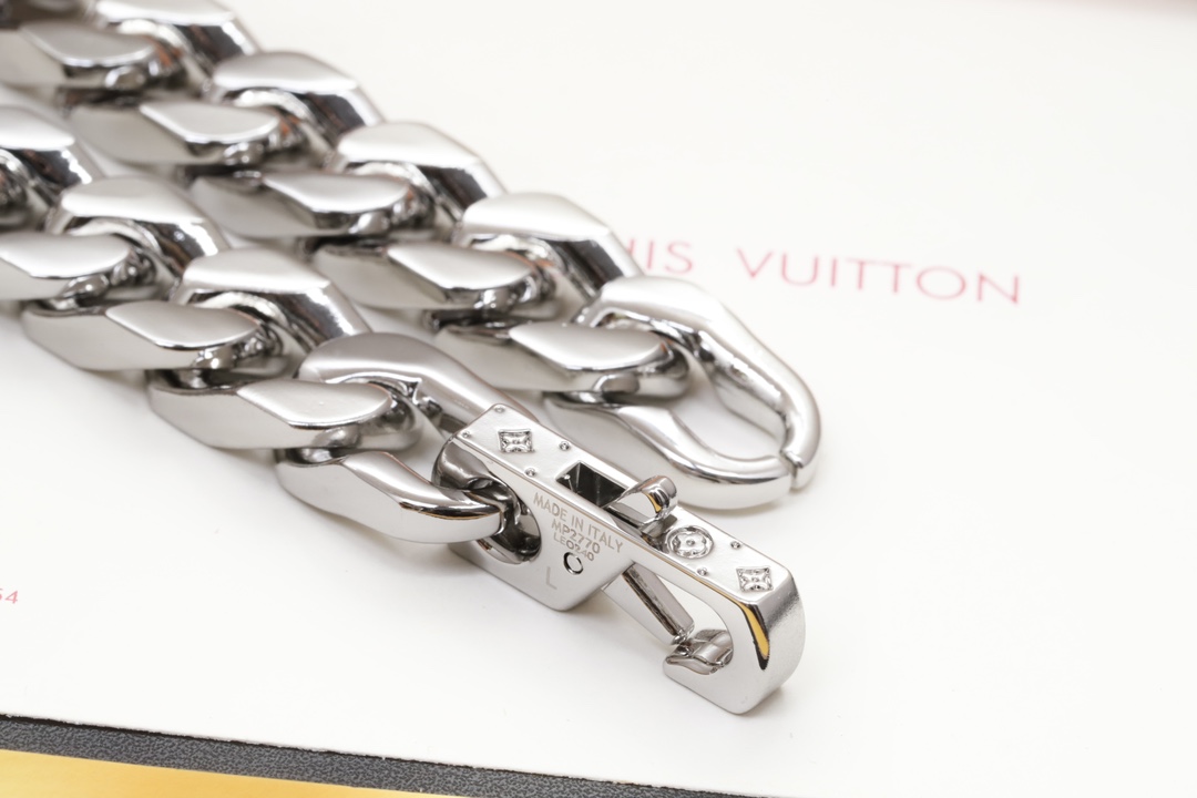 Louis Vuitton Men's Silver Color Chunky Cuban Bracelet - Original Replica Club