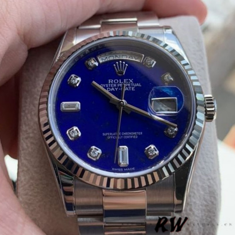 Rolex Day-Date 118239 White Gold Diamond Lapis Lazuli Blue Dial 36mm Unisex Replica Watch