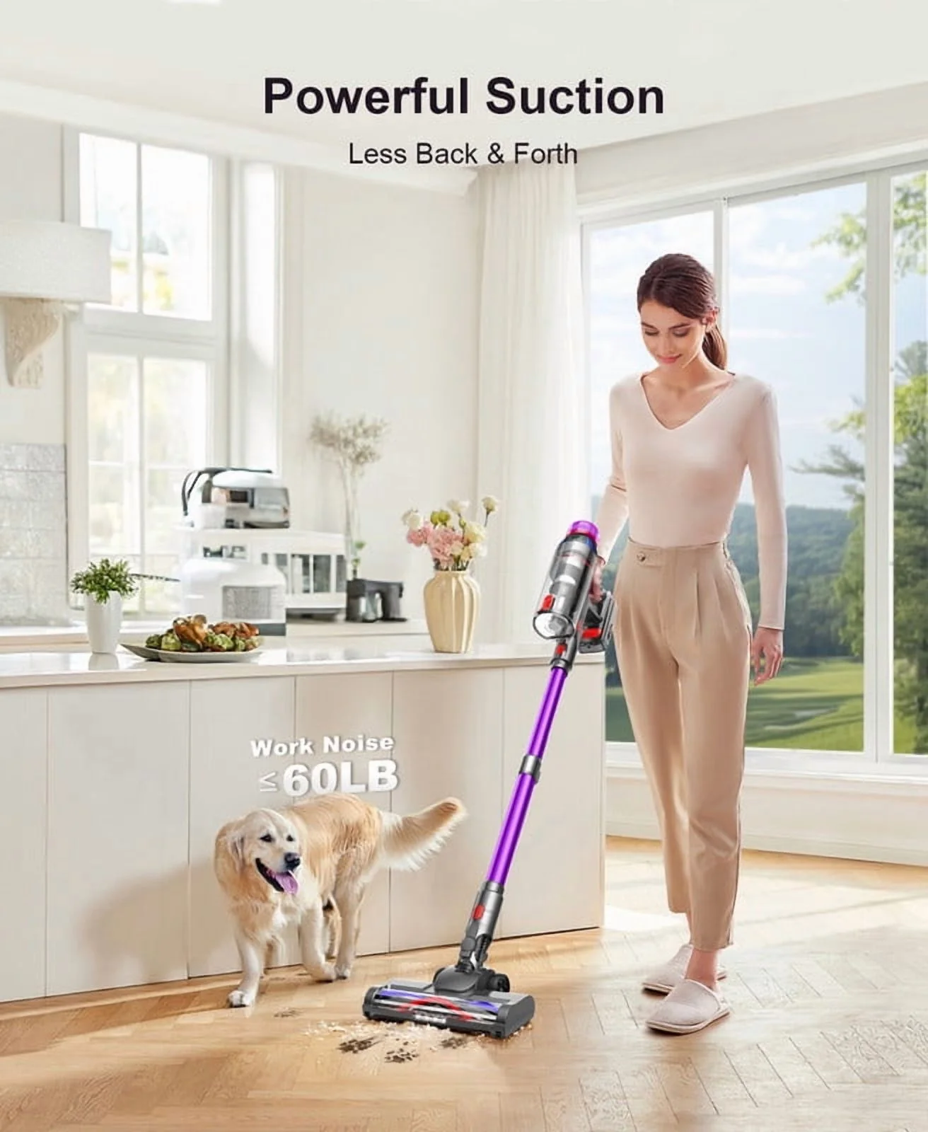 Hosaud Cordless Vacuum Cleaner - 45000pa 550W 55mins 2600mAh Lightweight Stick Vacuum Cleaners for Home Pet Hair Carpet Floor Purple - Image 5