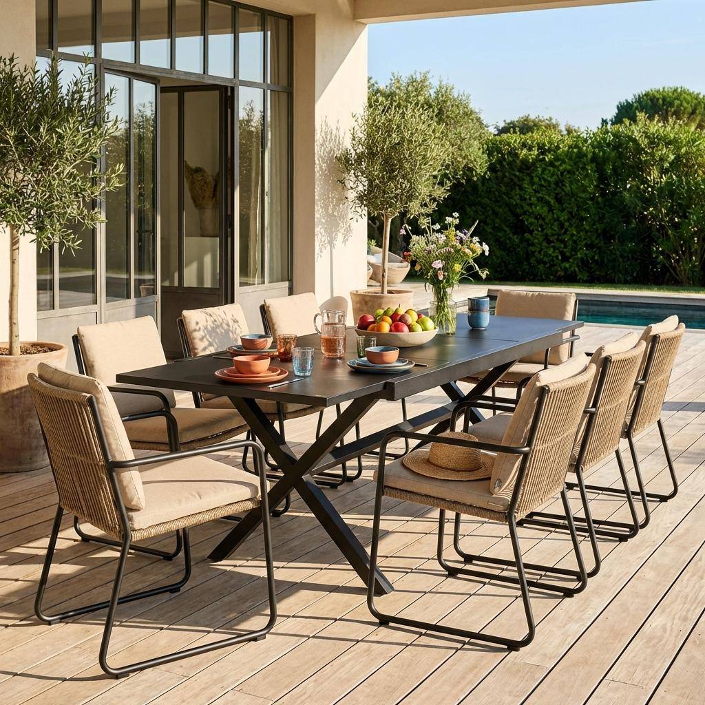 Ventura - Mesa de jardín extensible de aluminio, 8 lugares