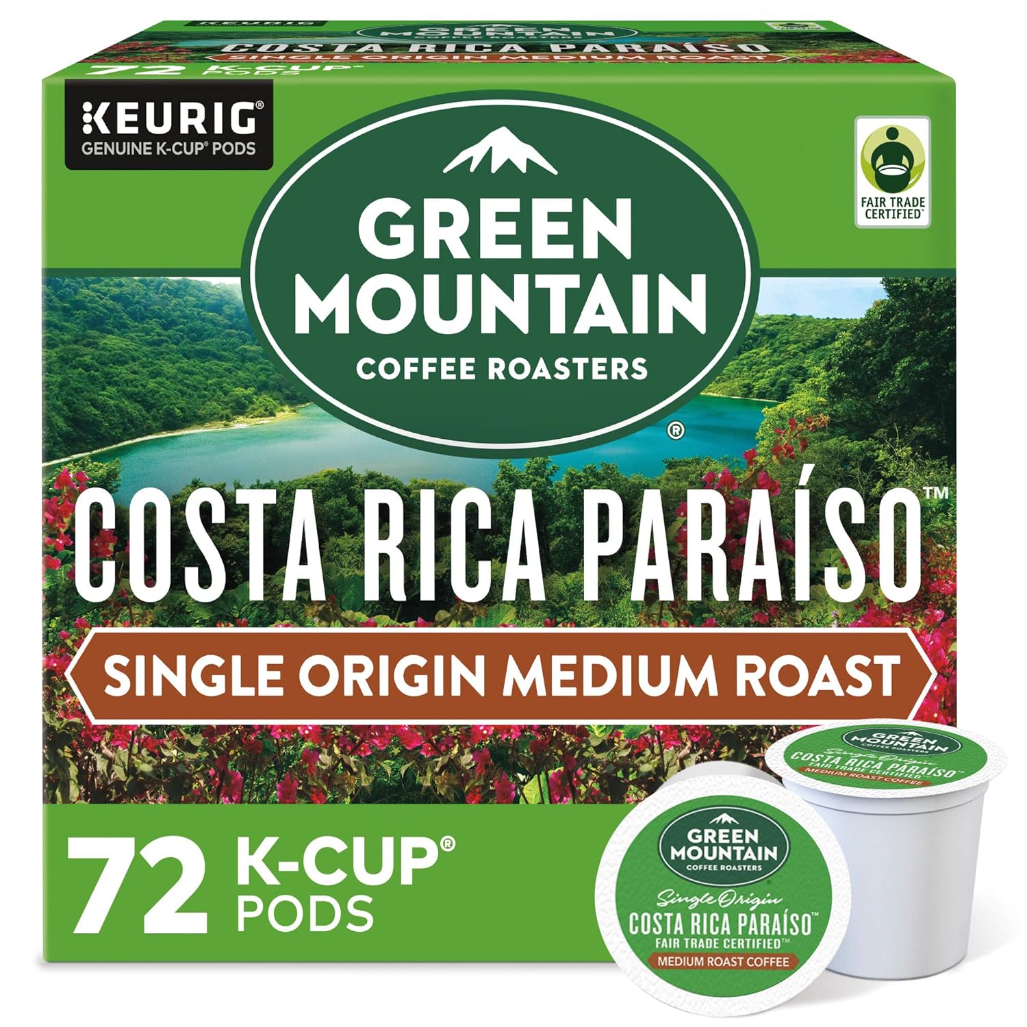 Green Mountain Coffee Roasters Costa Rica Paraiso Single-Serve K-Cup Pods. Medium Roast Coffee. 72 Count
