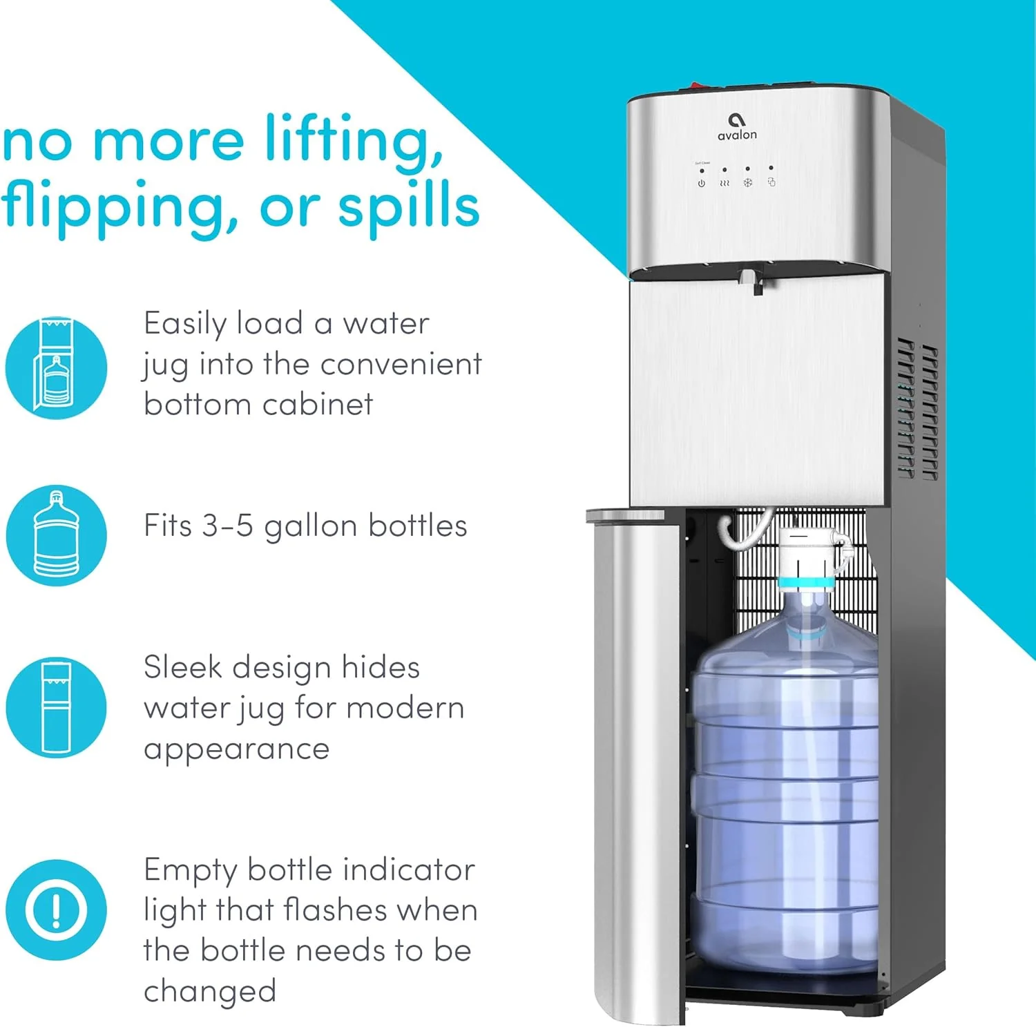 Limited Edition Self Cleaning Water Cooler Water Dispenser - 3 Temperature Settings - Hot, Cold & Room Water, Durable Stainless Steel Construction, Bottom Loading .