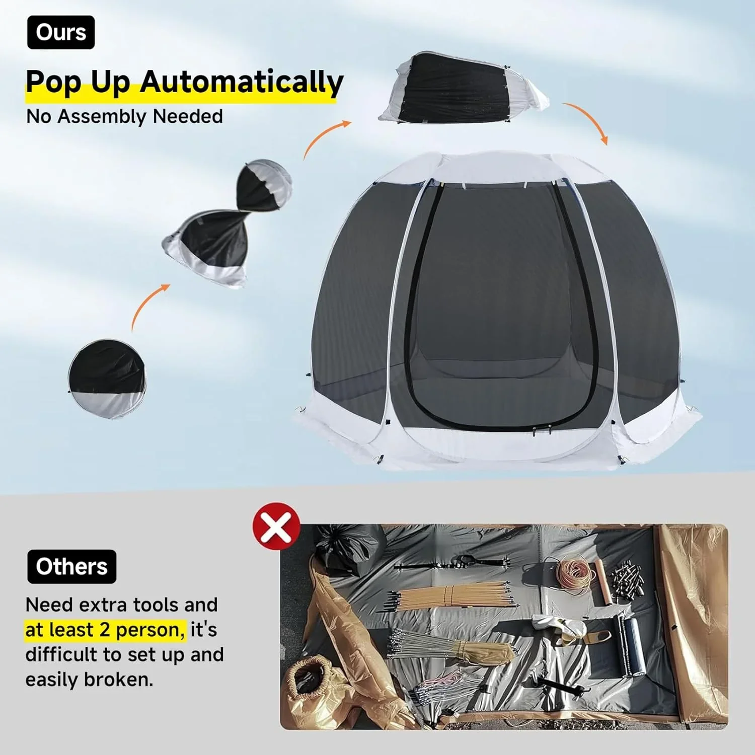 Screen gazebo sleeps 6-10-15 people Igloo-style canopy tent mosquito net on the sides Perfect