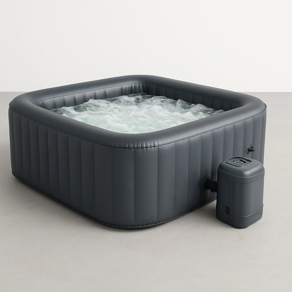Spa hinchable cuadrado gris con bomba de calefacción y jets 180 x 180 x 65 cm