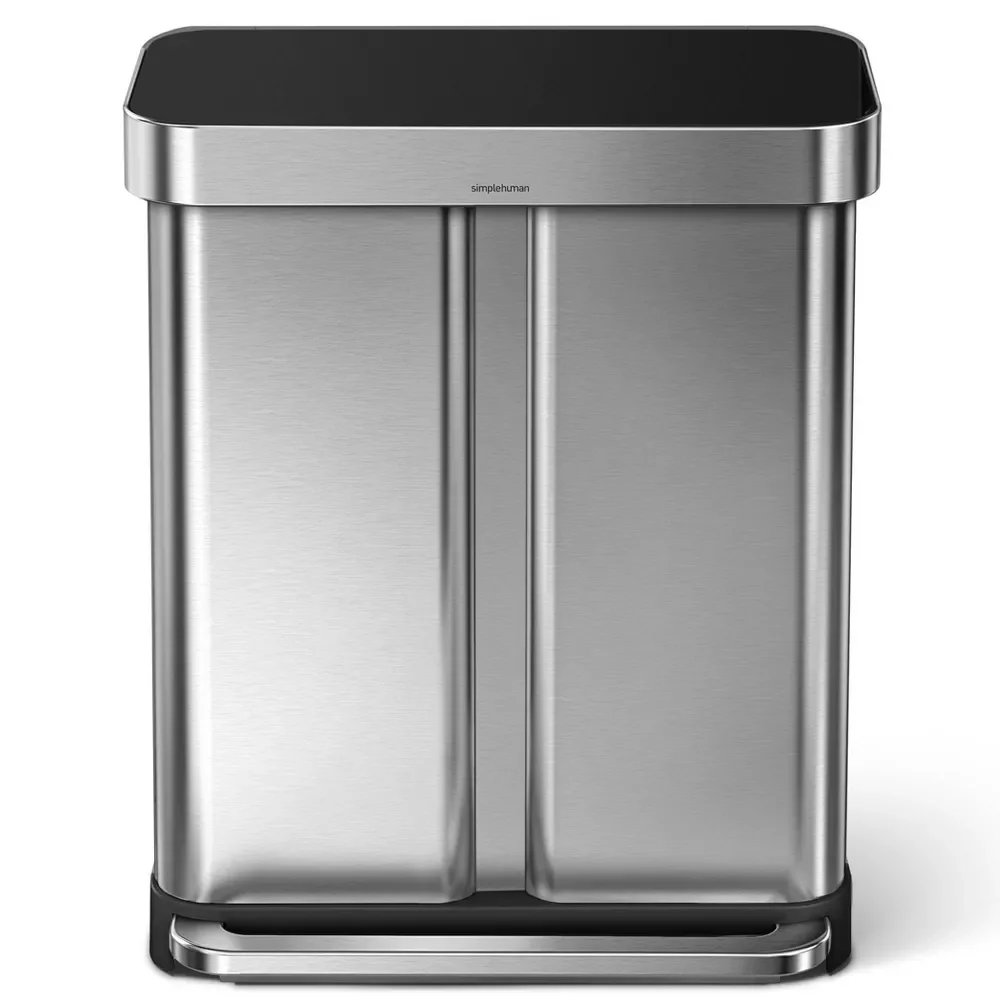simplehuman 58 Liter / 15.3 Gallon Rectangular Dual Compartment Recycling Step, Brushed Stainless Steel with Soft-Close Plastic Lid Kitchen Trash Can - Image 23