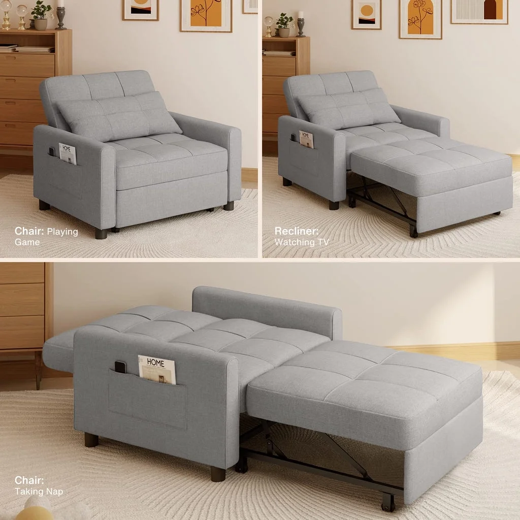 Convertible Sleeper Chair, Aiho 3-in-1 Convertible Sofa Bed Recliner Chair with Pull Out Couch - Dark Gray - Image 40