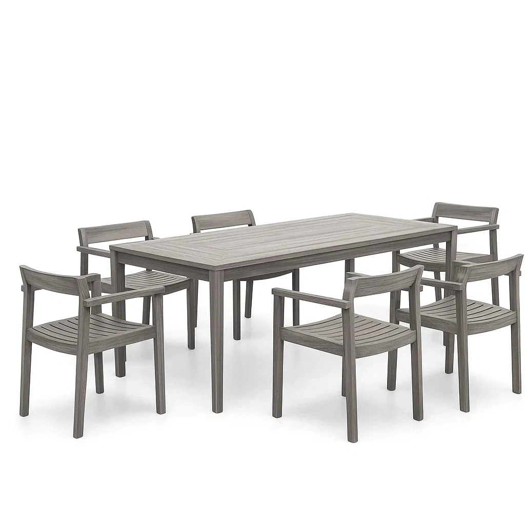 Conjunto de comedor de jardín para 6 personas, Madera de plástico reciclado, 6 sillas, 1 mesa, Gris - QaCTFam172mV