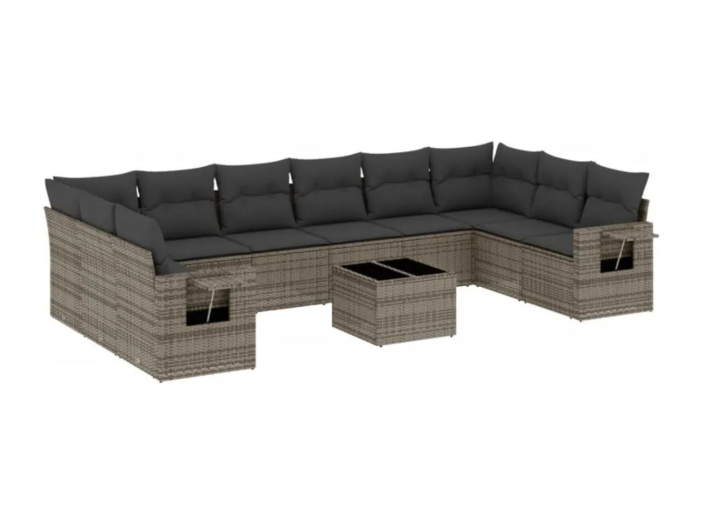 Set de sofás de jardín 11 pzas y cojines ratán sintético gris uzha36808