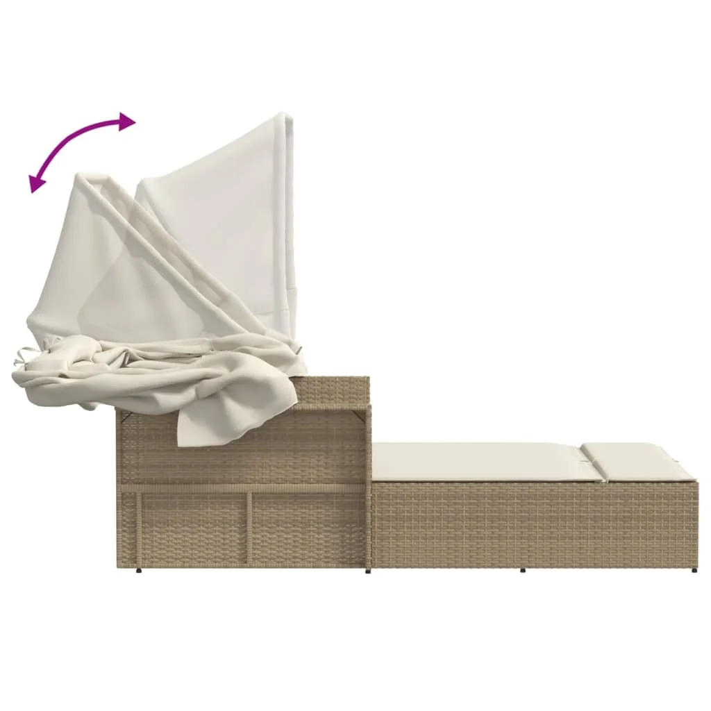 vidaXL Powder Coated Steel Removable Canopy and Cushions Double Sun Lounger, Beige - Image 15