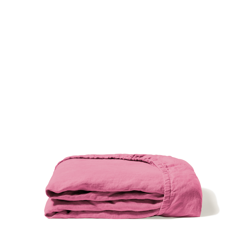 Drap-housse en lin lavé - Rose Garance