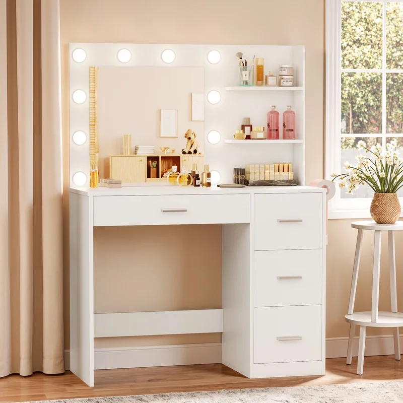 Lacoo Vanity Desk with Mirror and LED Lights, Makeup Vanity with 7 Drawers & 4 Shelves, Vanity Table with Power Outlet for Bedroom Dressing Room, White - Image 31