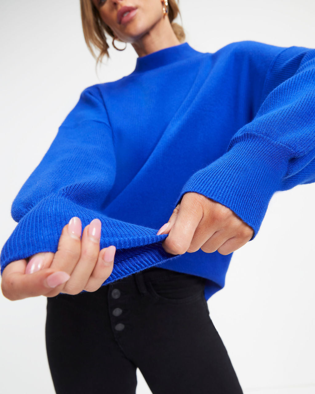 Russ Mock Neck Ribbed Sweater - Cobalt - Se7enfashion
