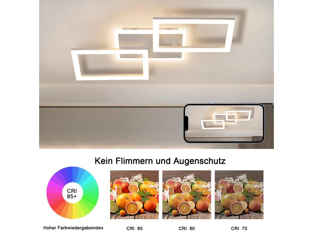 hogardiseno LED - Lámpara de techo, blanca, moderna, con función de regulación de intensidad, 57 cm, con control remoto, para dormitorio, cocina, comedor y oficina.