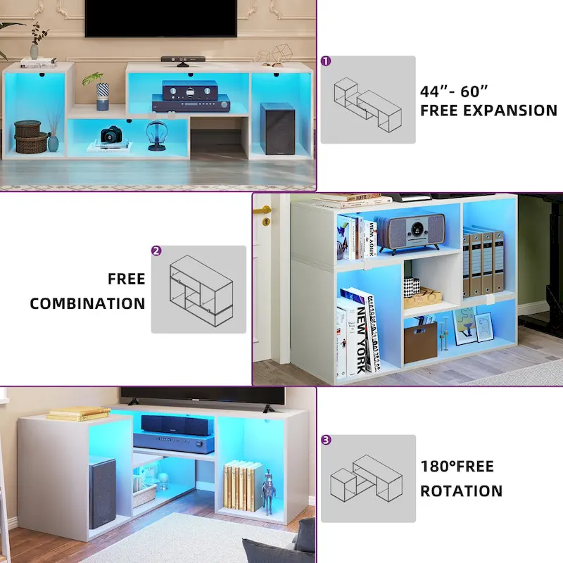 Modern Modular TV Stand with LED Lighting & Open Storage
