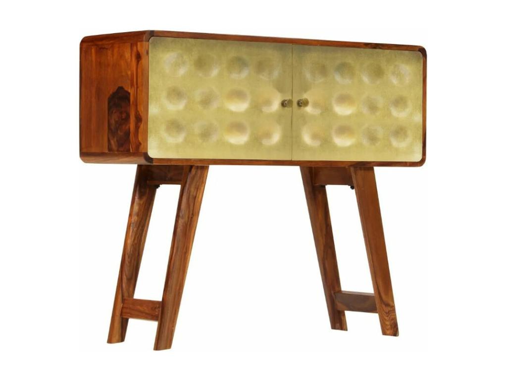 Aparador de madera maciza de sheesham y dorados 90x30x77 cm Marrón