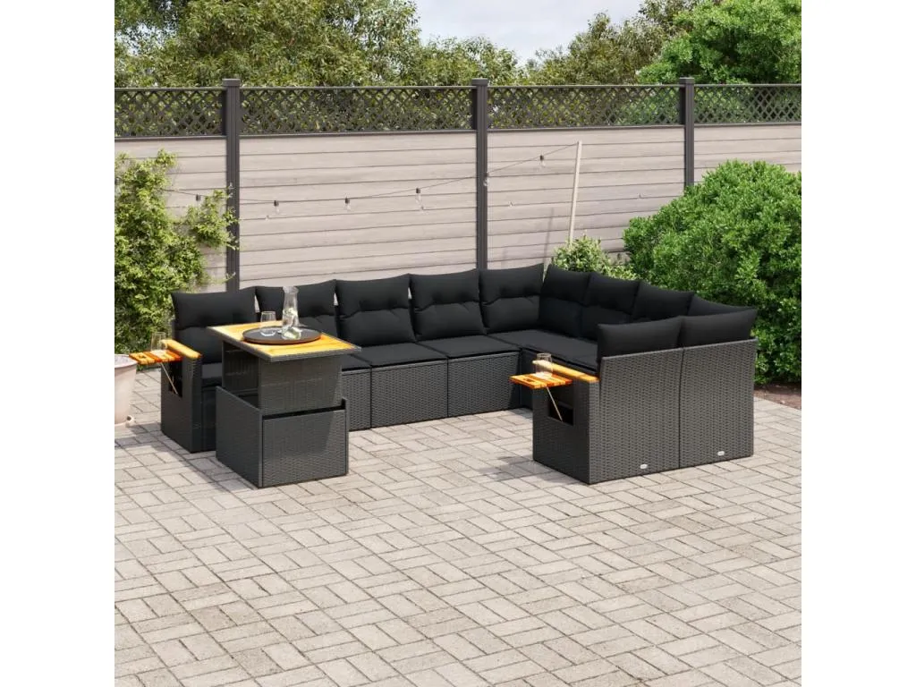 Set de sofás de jardín 10 pzas cojines ratán sintético negro 29699UEBL