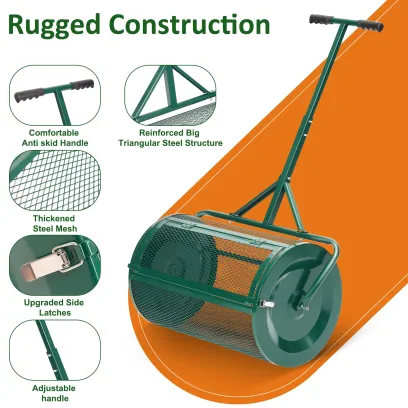MUCHANT 24" Compost Spreader, Heavy-Duty Metal Mesh Spreader with Adjustable Handle for Lawn, Green