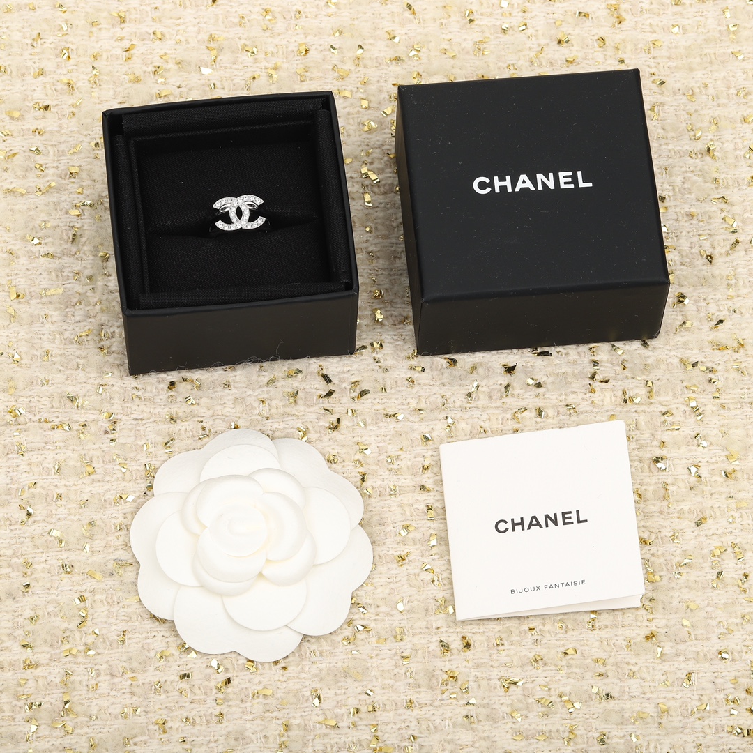 Chanel Silver Diamond Paved Coco Ring - Original Replica Club