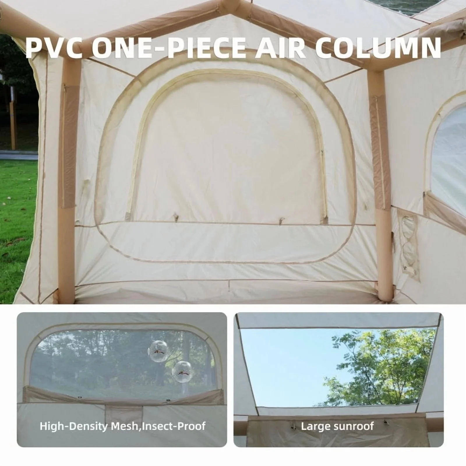 Beige Inflatable Camping Tent, 4-6 Person, 118in L x 98.5in W x 83in H, 4-Season, Oxford - Image 6 Beige Inflatable Camping Tent, 4-6 Person, 118in L x 98.5in W x 83in H, 4-Season, Oxford - Image 6