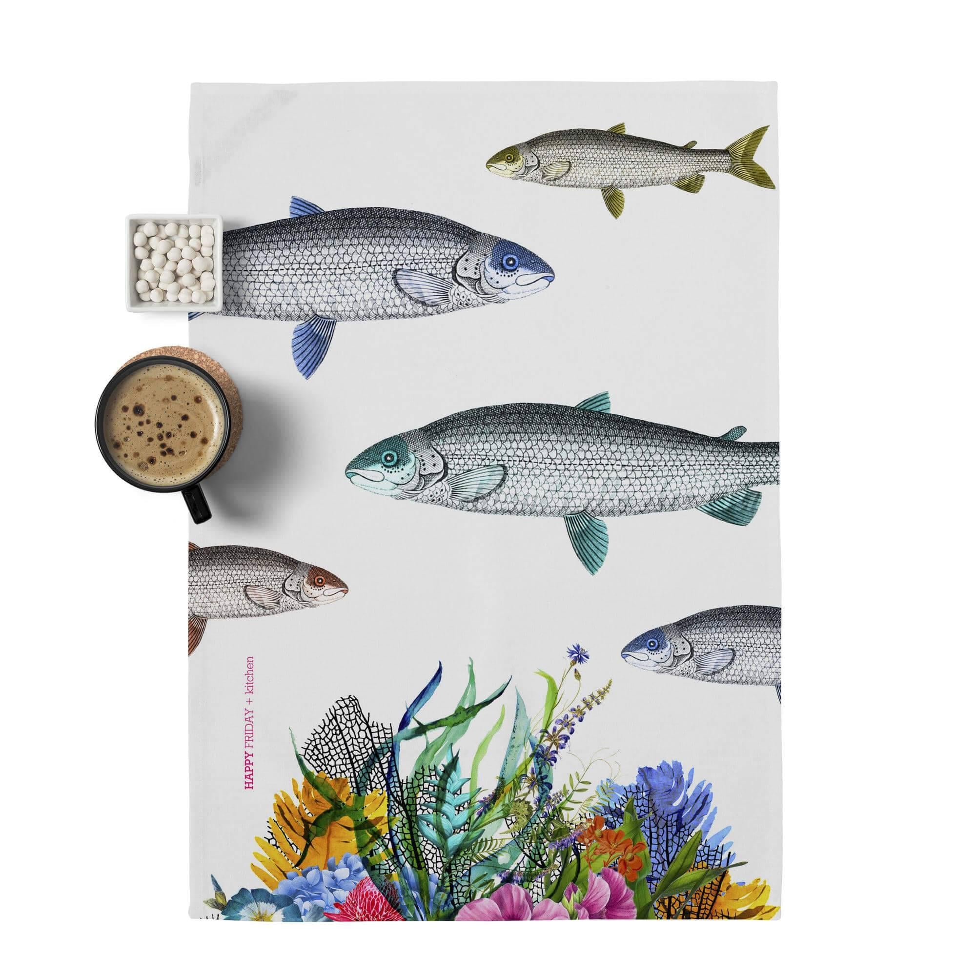 Happy Friday Set van 2 theedoeken Fish