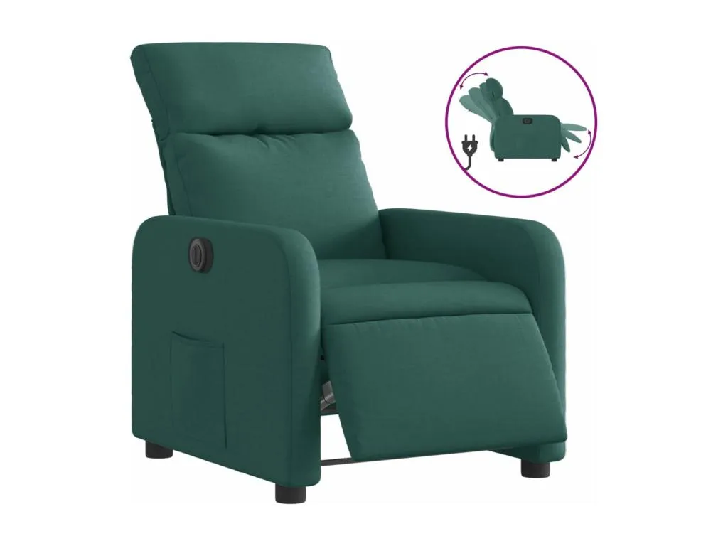 Sillón reclinable eléctrico tela verde oscuro