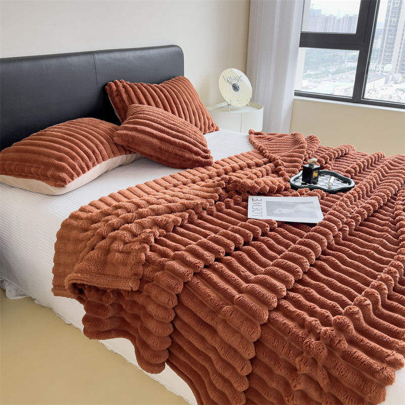 Thick Rabbit Plush Blanket Solid Color Winter Warm King Size 230x250cm Hotel Home Use