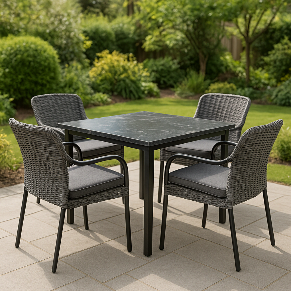 Conjuntos de mesa y sillas para jardín metal y ratán 1 mesa y 4 sillas gris YVsBbNV428Wt