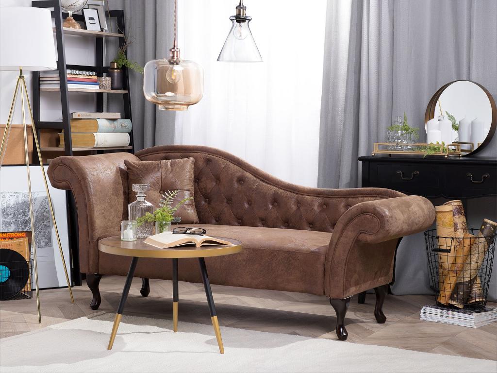 Chaise longue en piel sintética marrón claro izquierdo LATTES