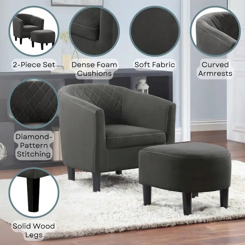 Convenience Concepts Roosevelt Accent Chair with Ottoman - Stylish Seating Solution