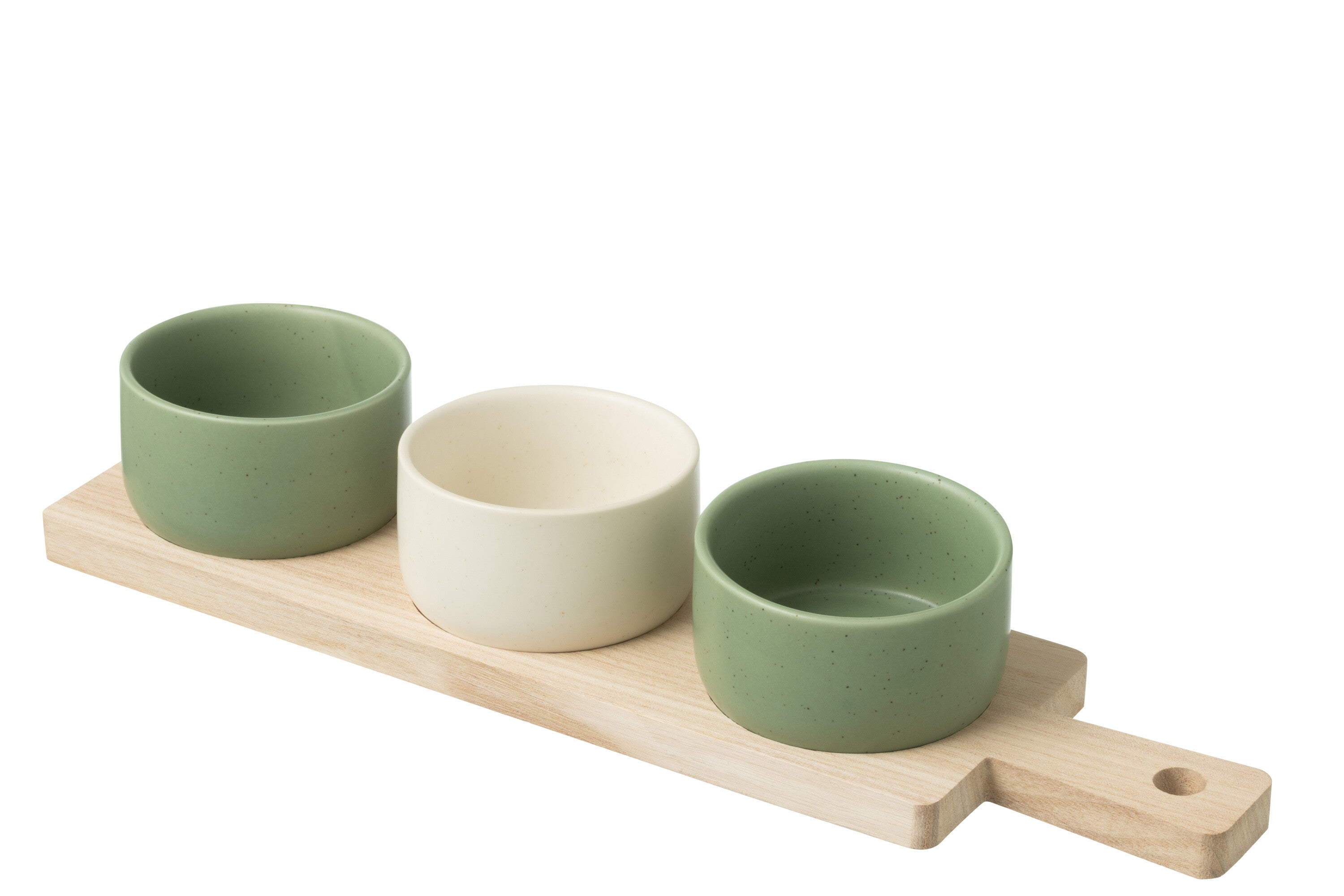 J-Line tapasplank 3 kommen + bambouschaal In Doos - keramiek