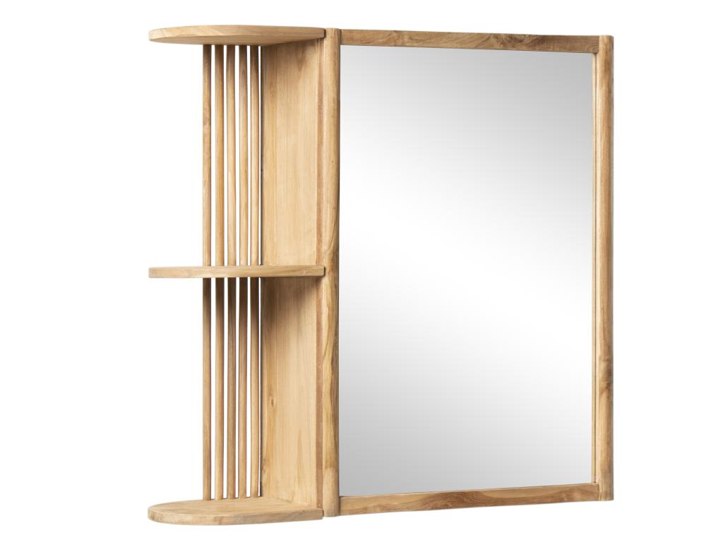 Armario de pared para el cuarto de baño de teca con espejo y estantes - Color natural - CIMAHI