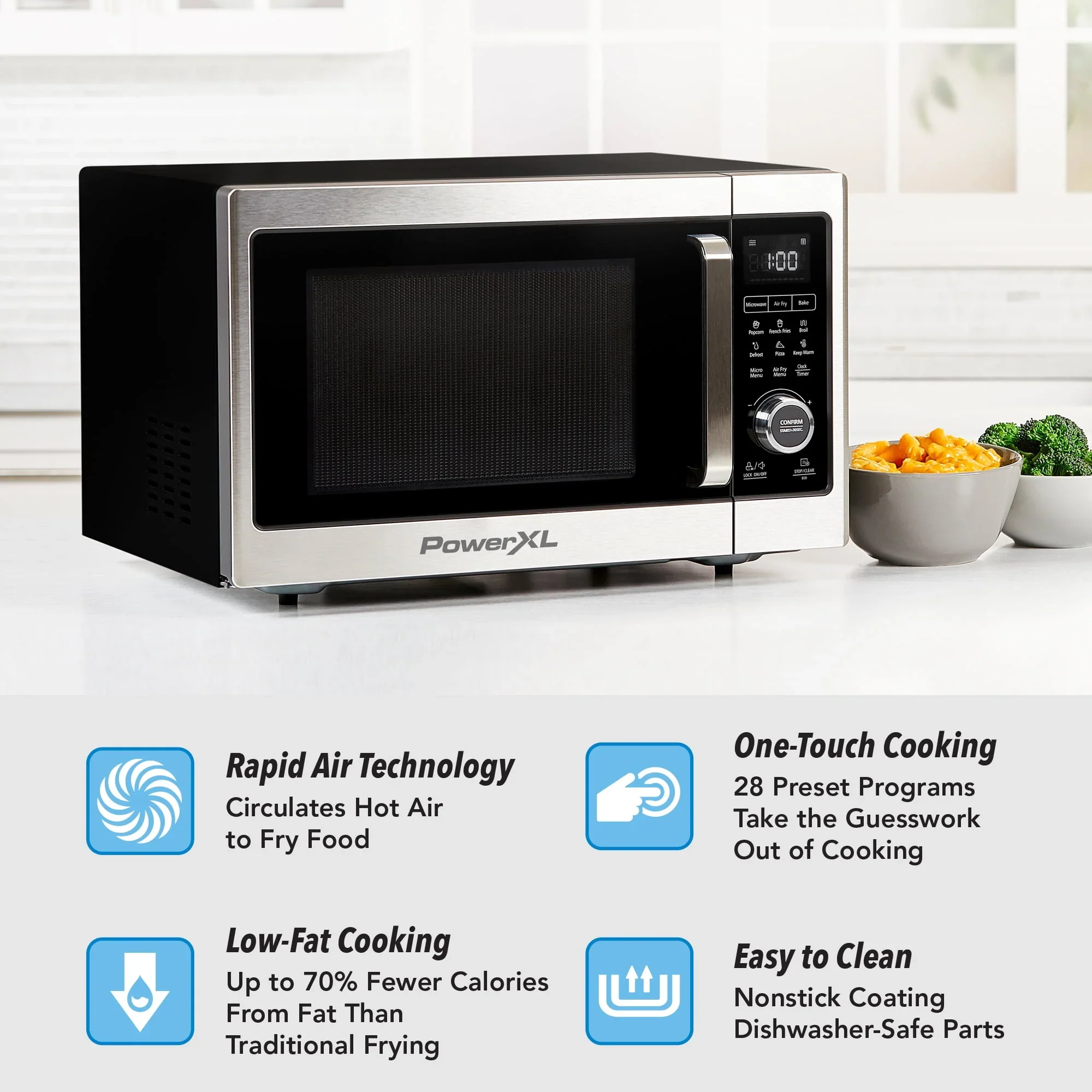 PowerXL Microwave Air Fryer Plus, Stainless Steel / Black, 1cu. ft.