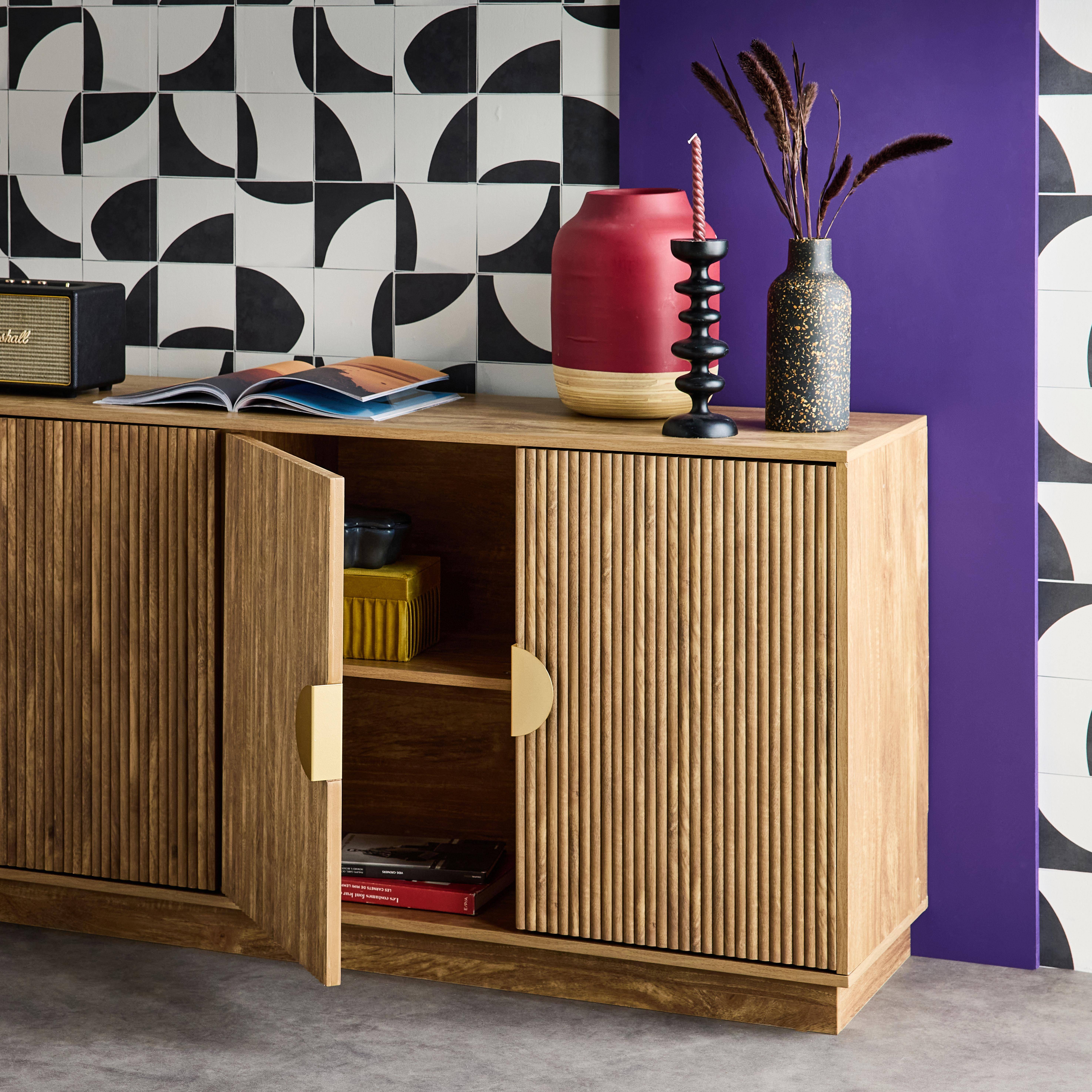 Celian - Aparador exótico de 4 puertas efecto madera de mango, 180cm