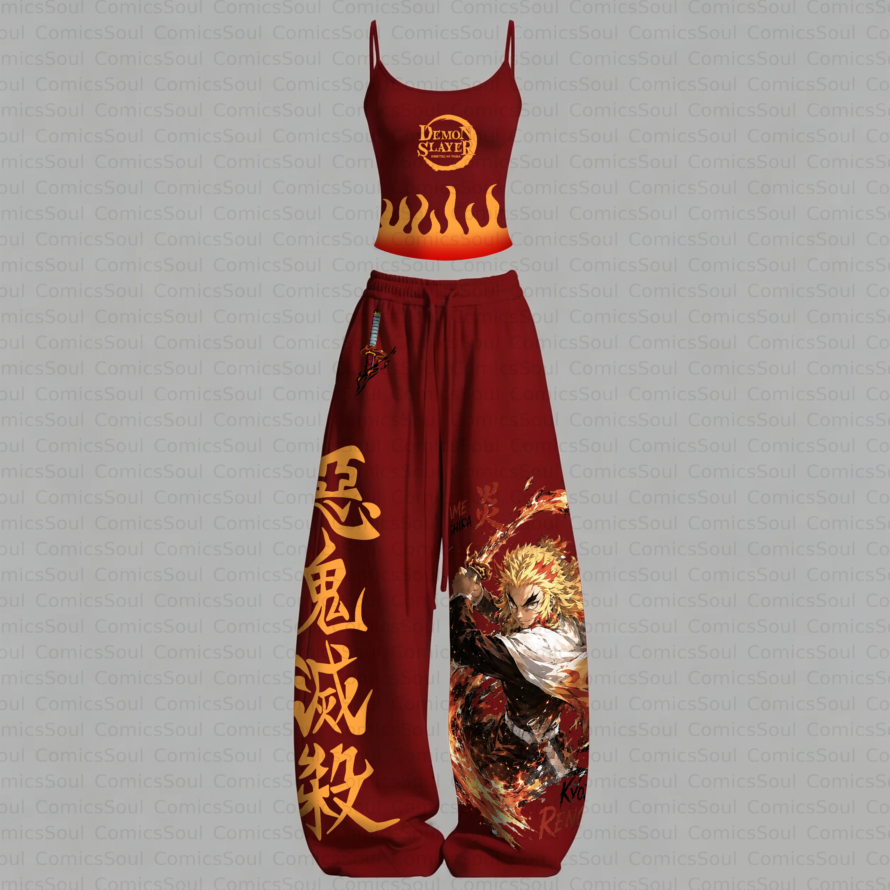 Demon Slayer Top & Elasticated Trousers Two-Piece Set 3051037 TeeThreads Sustain the Scene with Custom Apparel