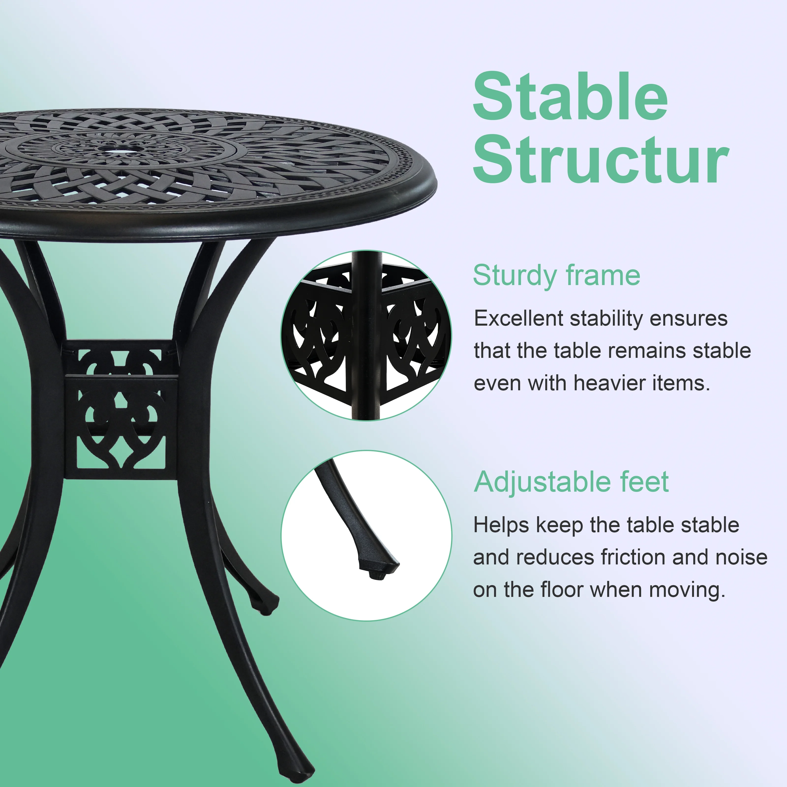 30.3 Inch Round Patio Table Cast Aluminum Patio Table,Metal Patio Dining Table with Umbrella Hole,All Weather Outdoor Bistro Dining Table for Backyard, Garden, Balcony, Black - Image 6