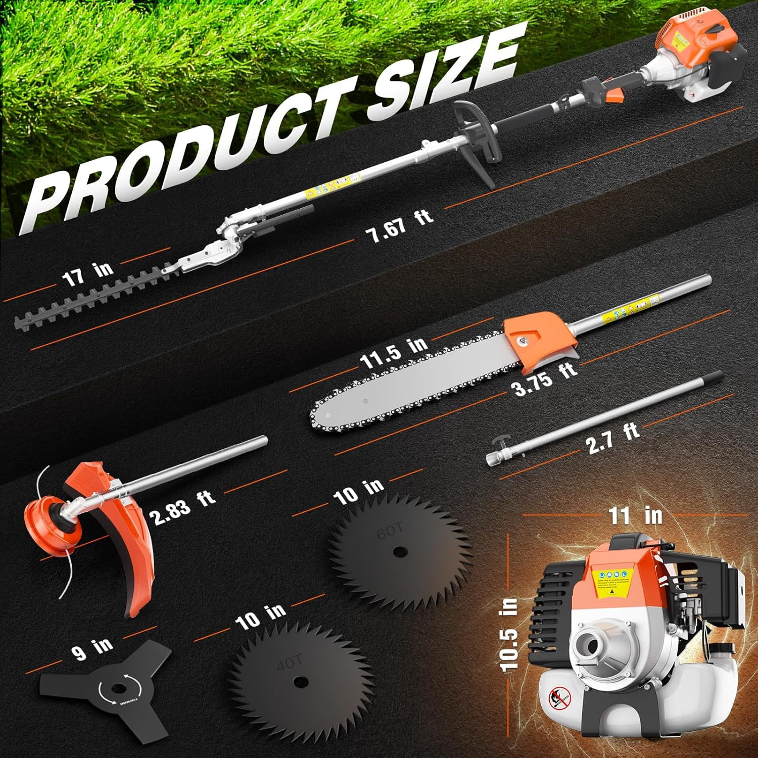 Datingday 52CC Orange Gas Weed Wacker, 2-Stroke Weed Eater Gas Powered, 6-in-1 Gas Hedge Trimmer, Gas Brush Cutter, Gas String Trimmer, Pole Saw with Extension Pole - Image 7