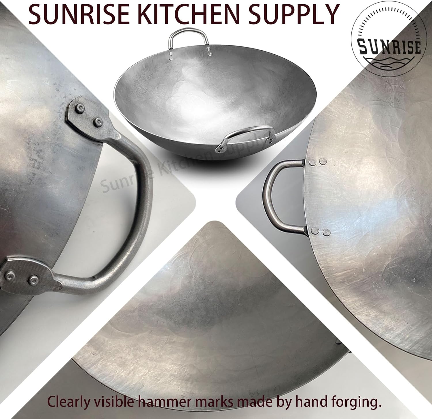 SUNRISE Kitchen Supply Heavy Duty Hong Kong Style Carbon Steel Wok (Round Bottom) 15