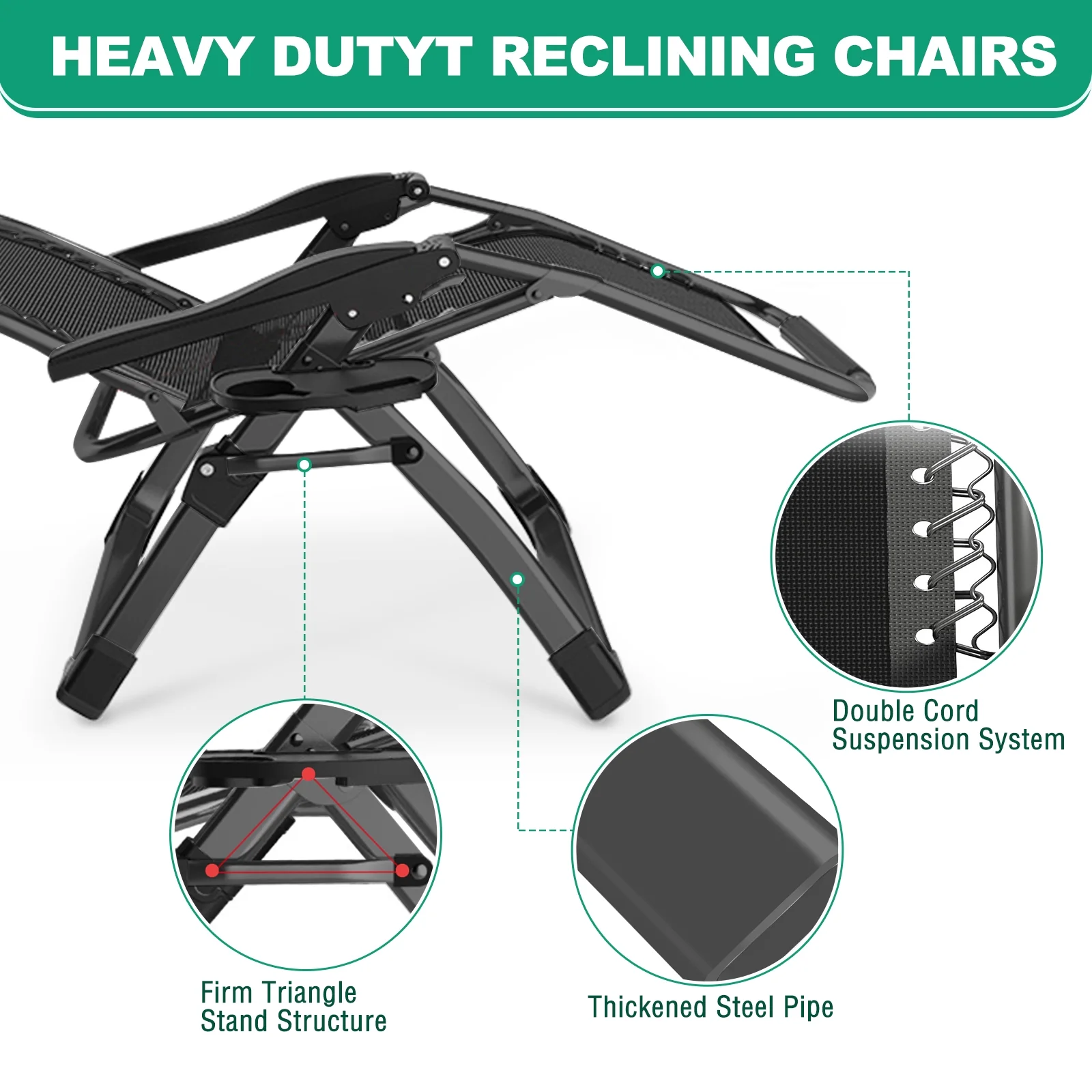 NAIZEA Outdoor Zero Gravity Chair Camping Recliner Lawn Recliner, Reclining Patio Lounger Chair, Folding Portable Chaise with Detachable Soft Cushion, Cup Holder, Headrest - Image 15