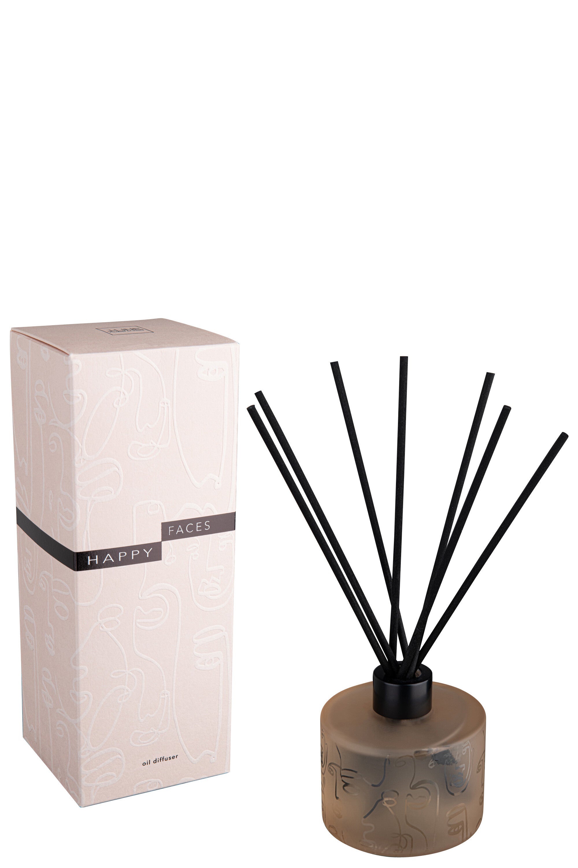 J-Line geurolie + stokjes Happy Faces - Mimosa & Rose - glas - beige