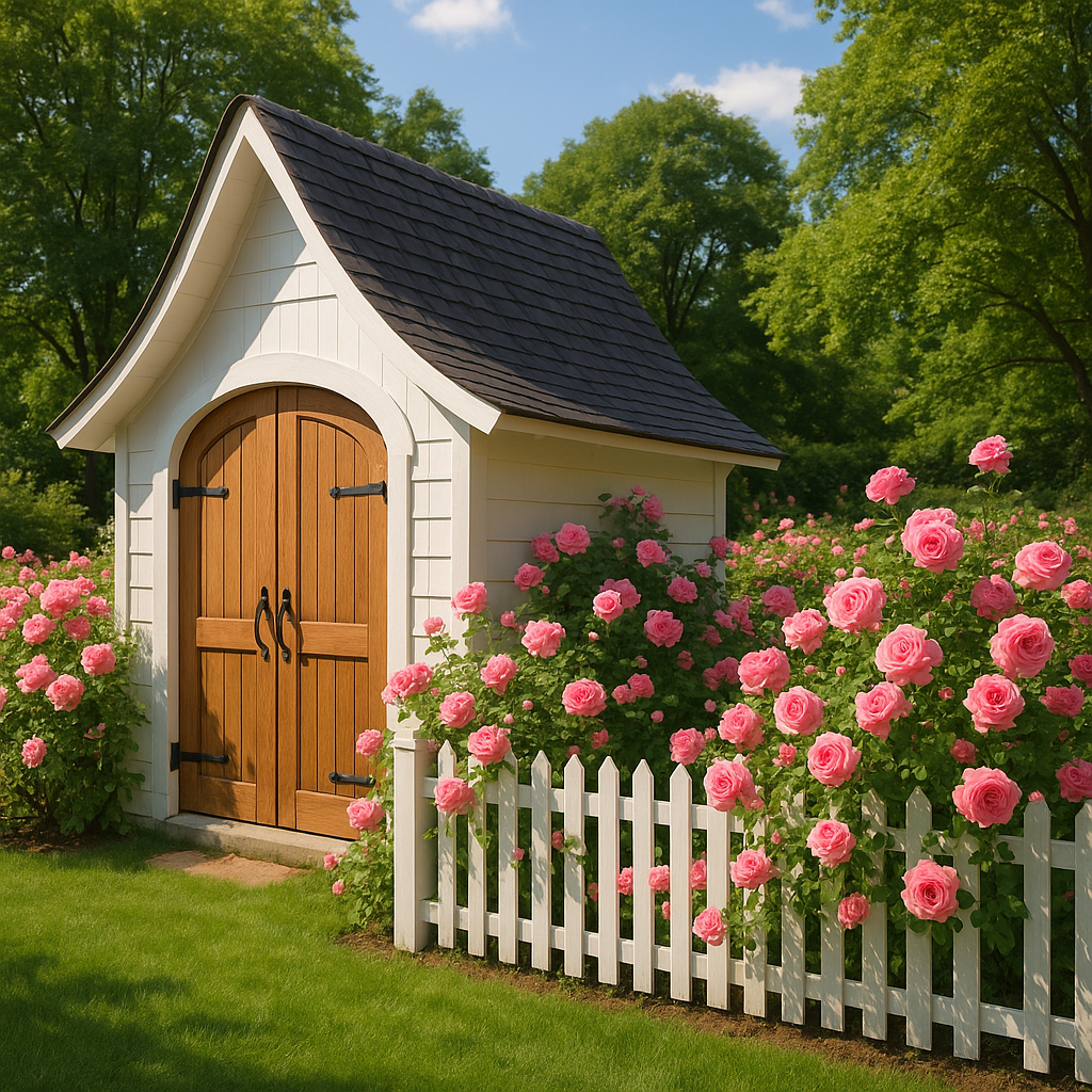 Caseta de jardín de resina Blanca y Madera Natural Estilo Cottage 230×180×250 cm