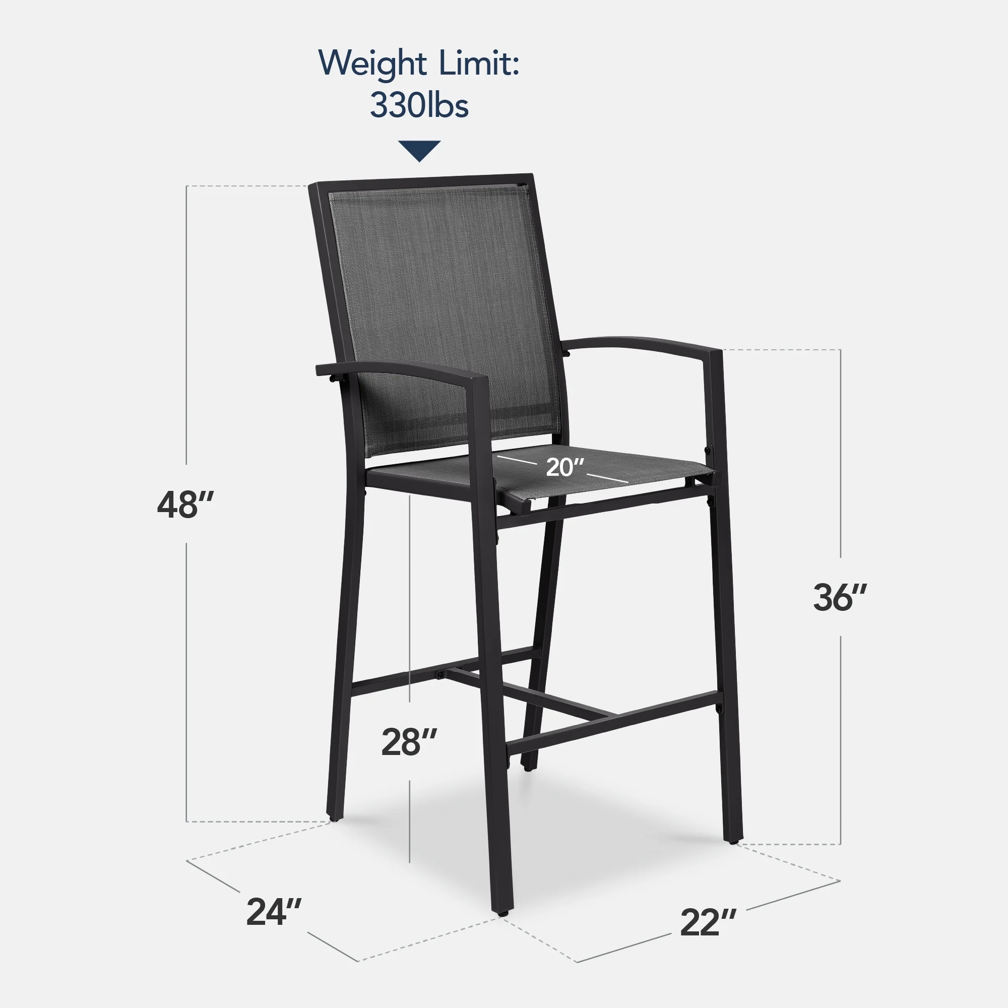 Best Choice Products Outdoor Barstools Set of 2, Bar Height Patio Chairs w/ All-Weather Mesh - Black/Black - Image 4
