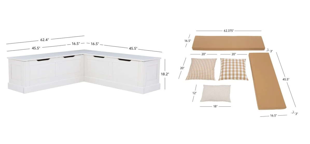 Linon Romero Backless Corner Nook with Storage, 5-Piece Cushion Set, Natural/White/Beige - Image 28