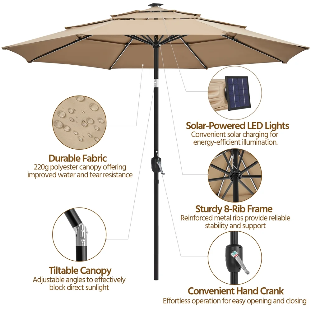 Renwick 10 Ft Outdoor Patio Parasol with Color-Changing LED Strip, Tan - Image 5
