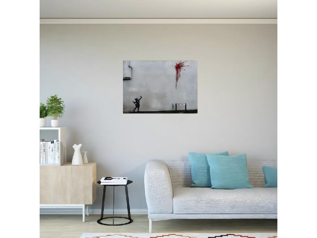 Impresión sobre Lienzo Banksy Niño con Tirachinas, Rojo, Gris, Negro, 100x3x70 cm, Lujodec