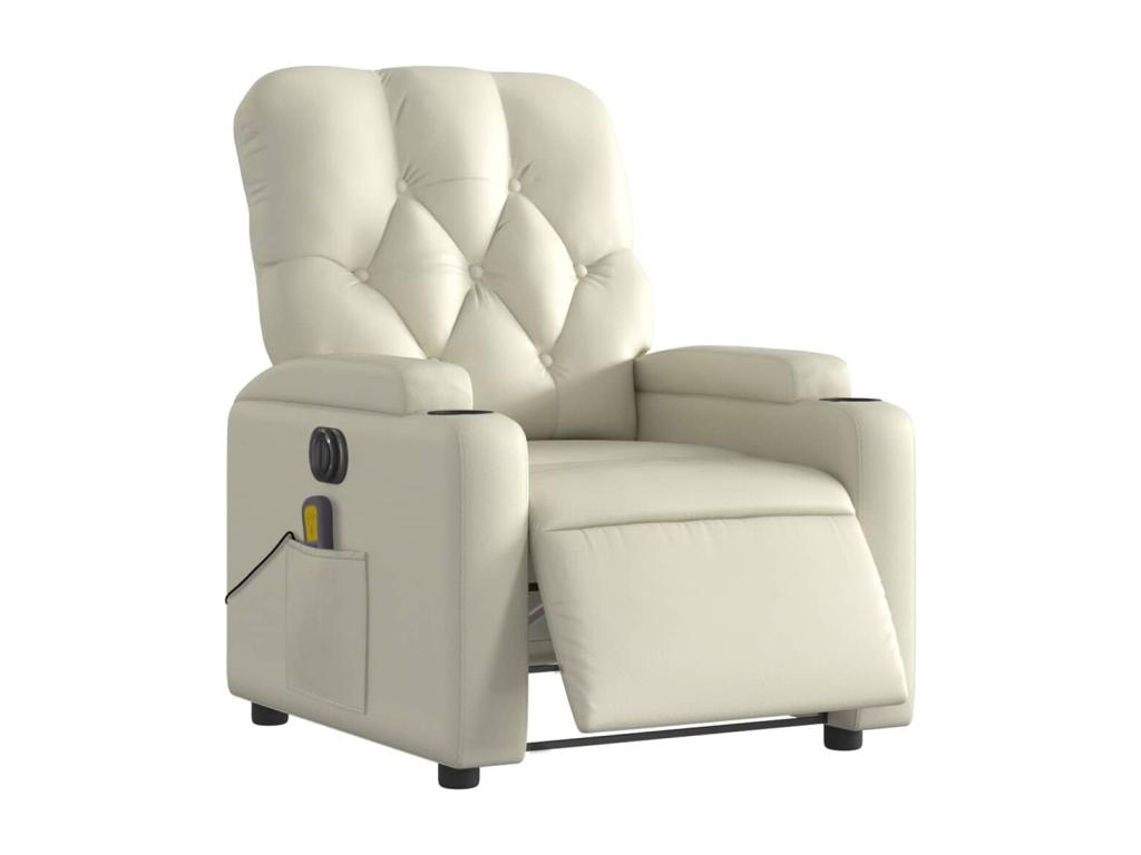 Sillón de masaje reclinable eléctrico cuero sintético crema