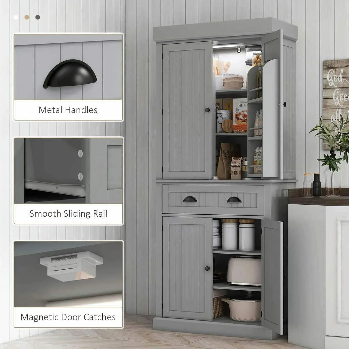 Spaco 17-Tier Kitchen Small Pantry Cabinet with 2 Doors and 6 Adjustable Shelves, Cabinet Pantry, Freestanding 5-Tier Shelving Pantries for Kitchen Storage, Gray - Image 28