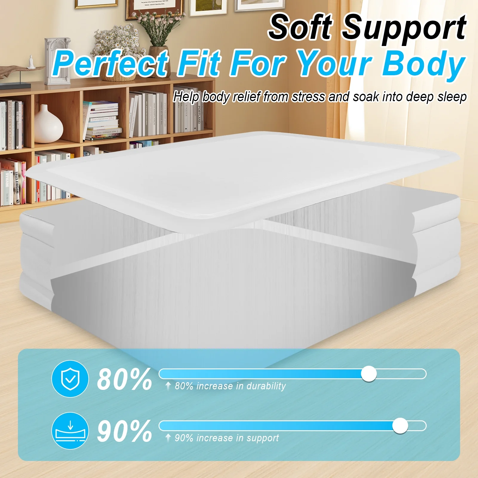Air Mattress Queen with Built in Pump,Blow Up Mattress with Fiber-Tech, Inflatable Camping Bed, 3-Min Self Inflating with Carrying Bag (18-White Grey) - Image 5