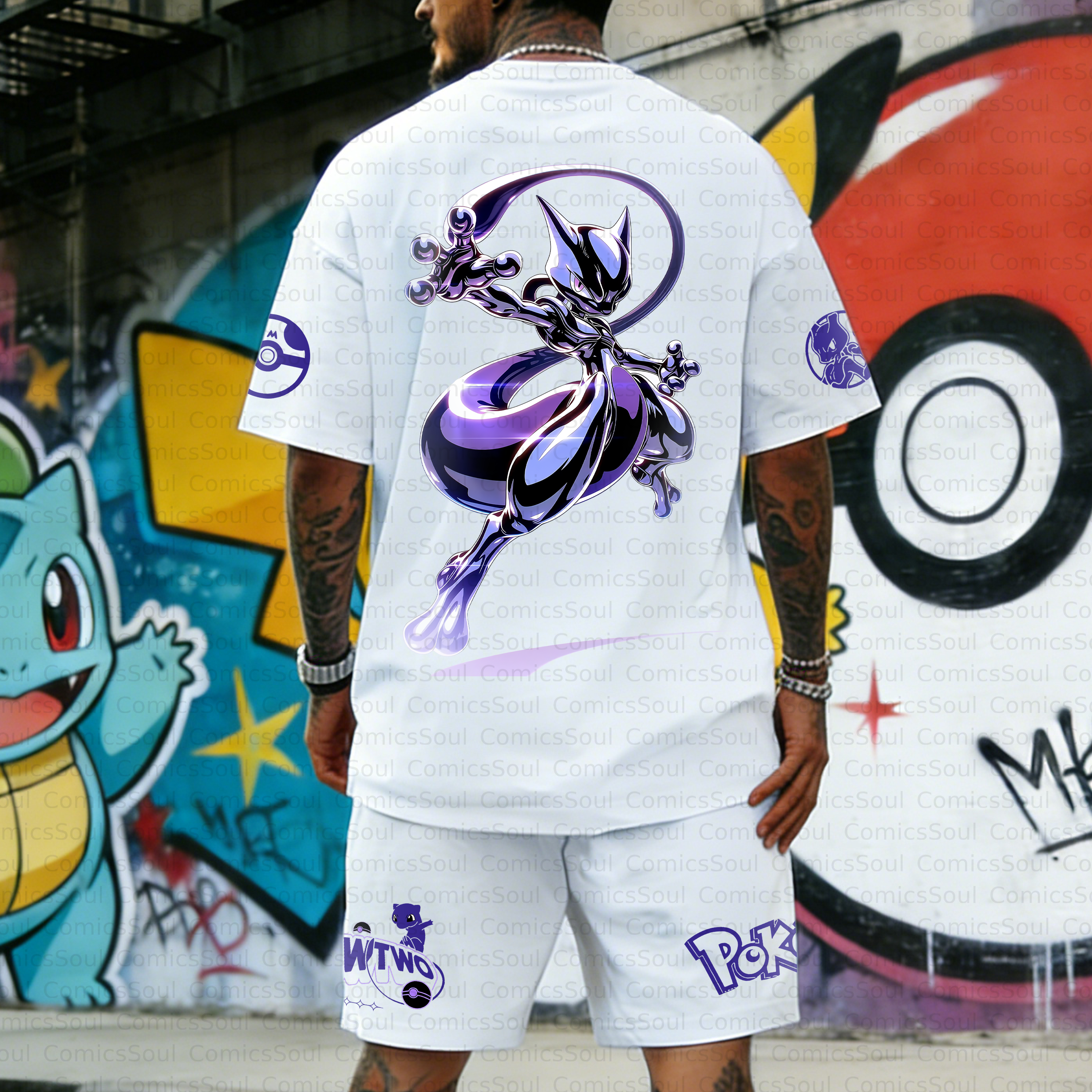 Unisex Anime Inspired Vintage T-shirt& Shorts 2 Pieces Set