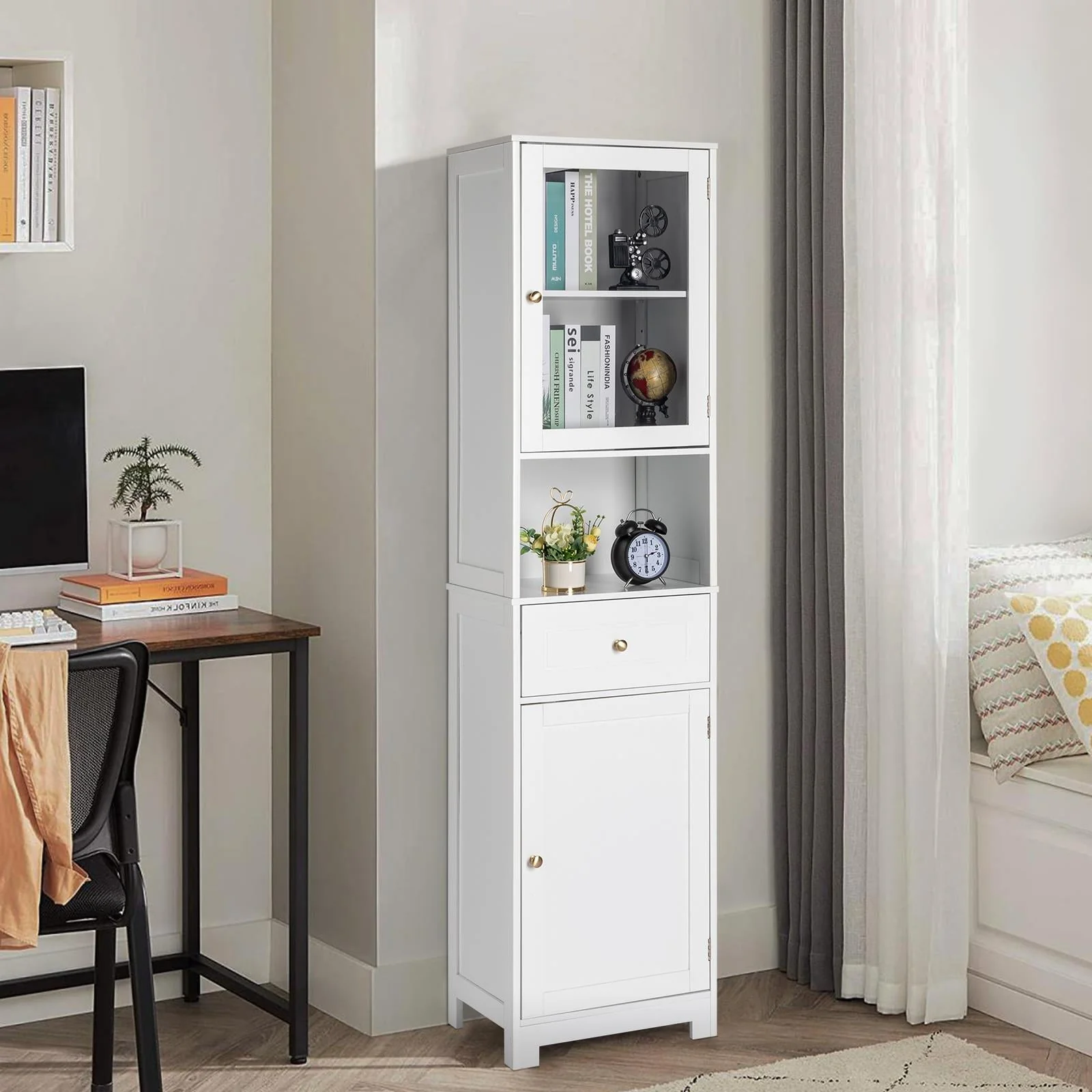 Ktaxon Large Bathroom Tall Storage Cabinet Organizer, Freestanding Line Tower Pantry Cabinet with Adjustable Shelves and 2 Cupboards for Kitchen Living Room Bedroom Office, 18"x13"x71", White - Image 15
