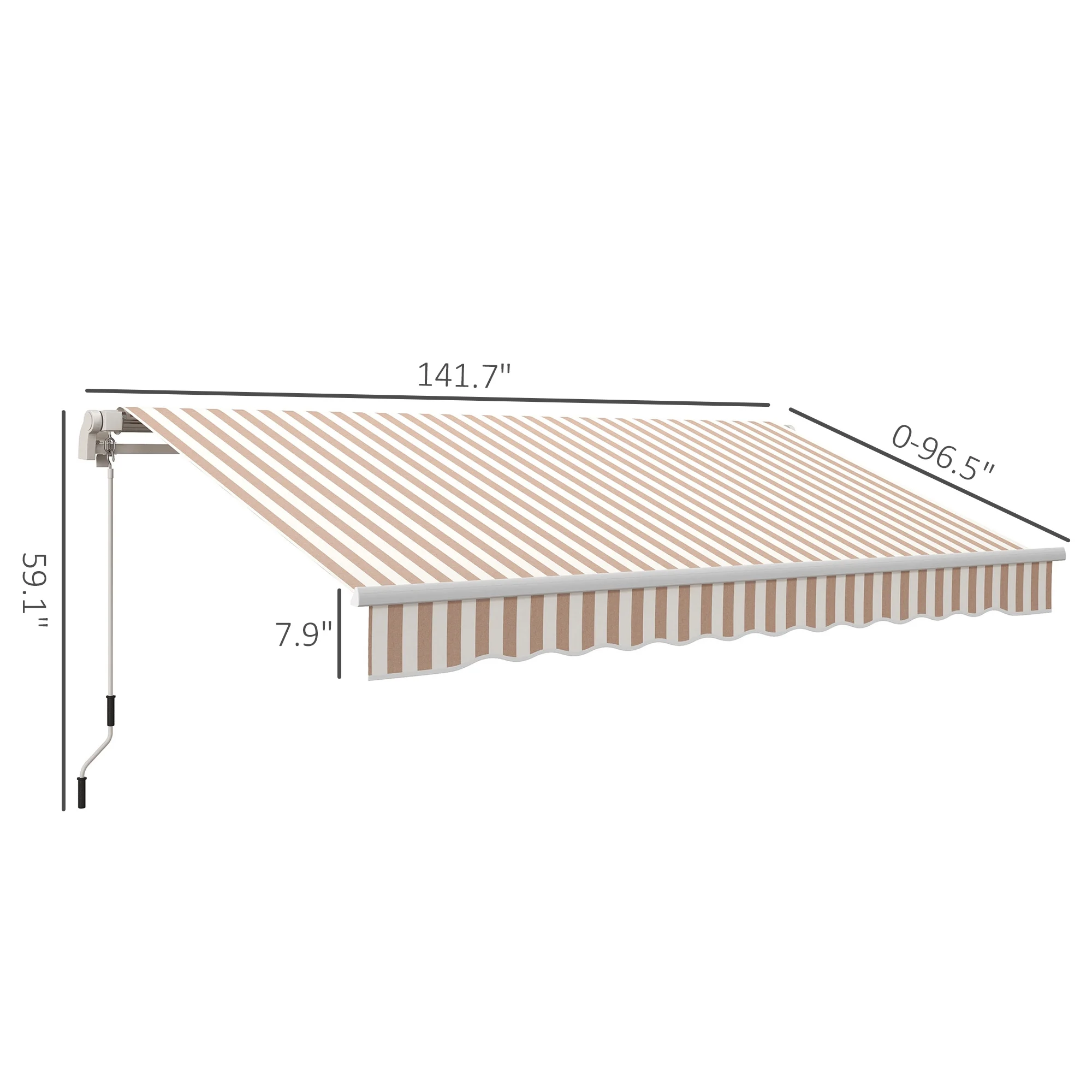 Outsunny 12' x 10' Manual Retractable Awning Outdoor Sunshade Shelter for Patio, Balcony, Yard, with Adjustable & Versatile Design, Beige and White - Image 12